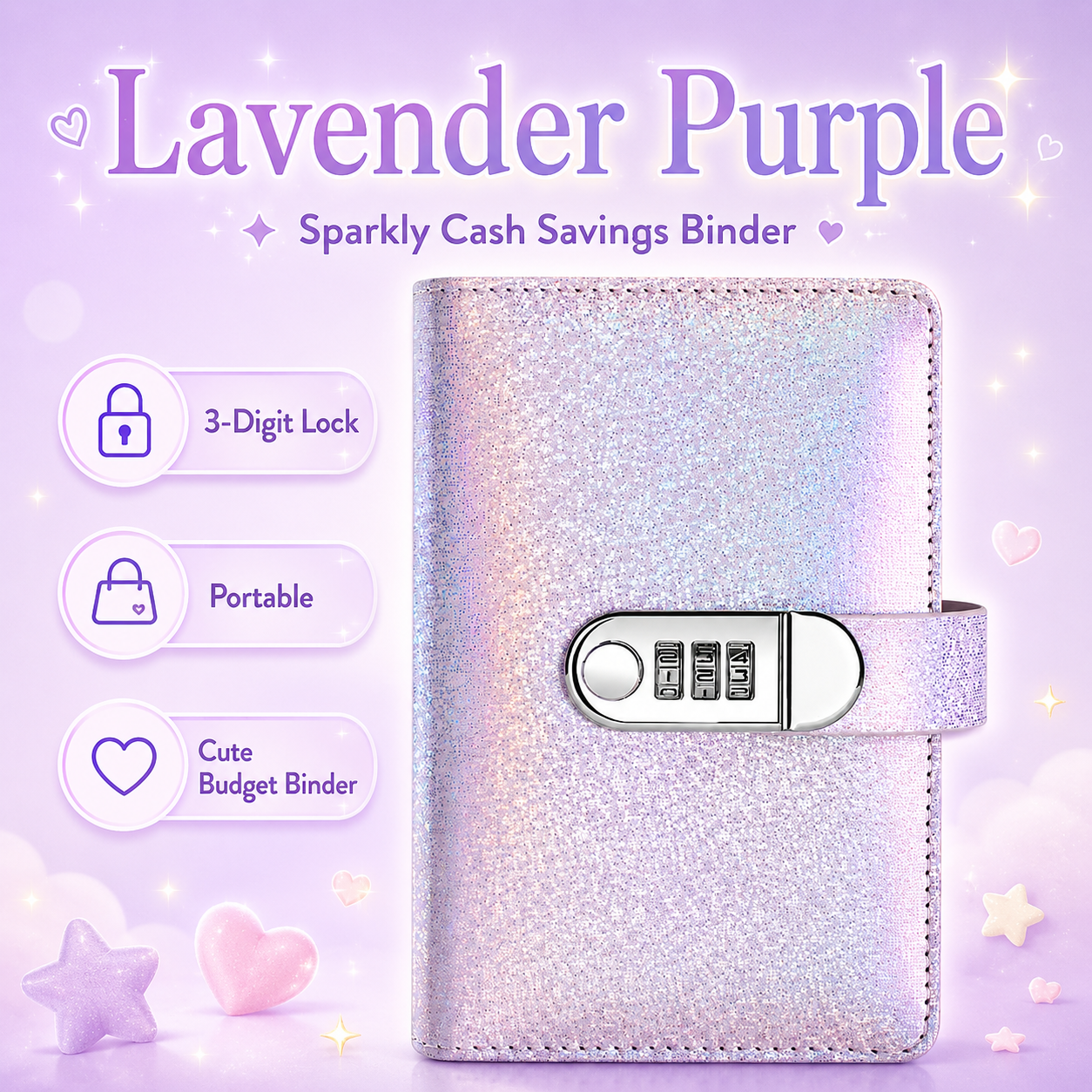 ✨ SparkleLock Cash Savings Binder with 3-Digit Combination Lock – 100-Page Cash Stuffing Budget Organizer for Savings Challenges, Money Goals & Gifts 💖
