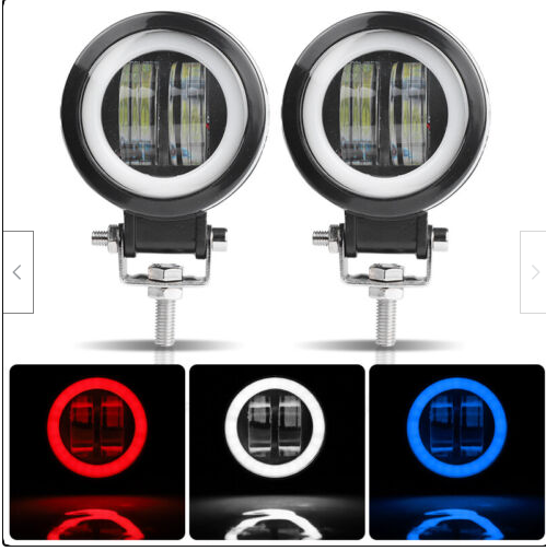 20W Round Automotive LED Work Light, Off-Road Light, Work Light, Fog Light with Light Ring and Angel Eyes, Default White Light