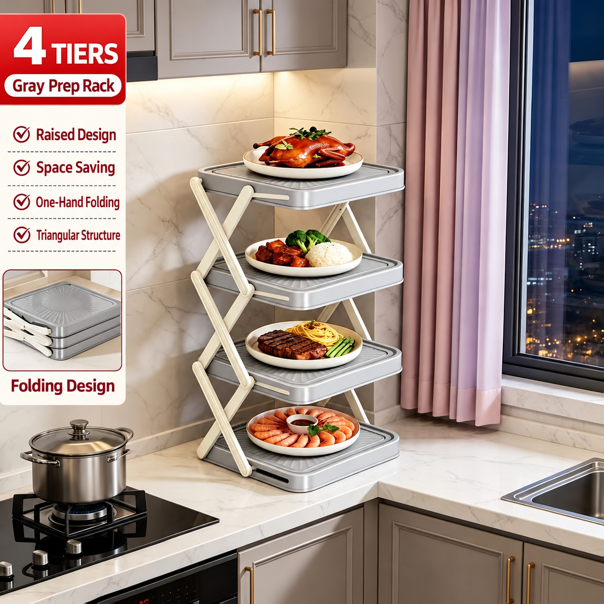🍽️ 50% OFF NOW! 📦 4-Tier Bowl Storage Rack – Foldable, Stable & Maximizes Your Kitchen Space