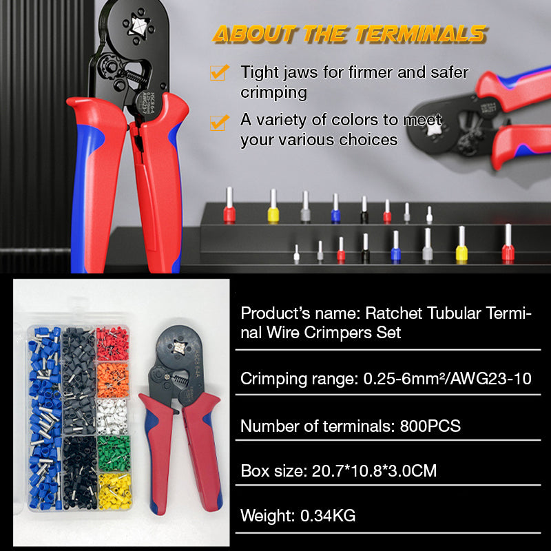 🎊50% OFF NOW! Ratchet Tubular Terminal Wire Crimpers Set – Ergonomic Self-Adjusting Wire Crimper Tool for Electrical Wiring Projects