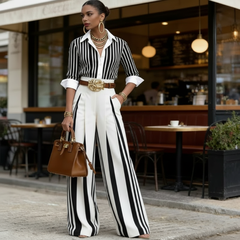 👚 50% OFF! 🔥 Women's 2-Piece Set – Striped Shirt & Wide-Leg Pants, Casual Look, Lightweight Fabric & Perfect for Summer 🌸