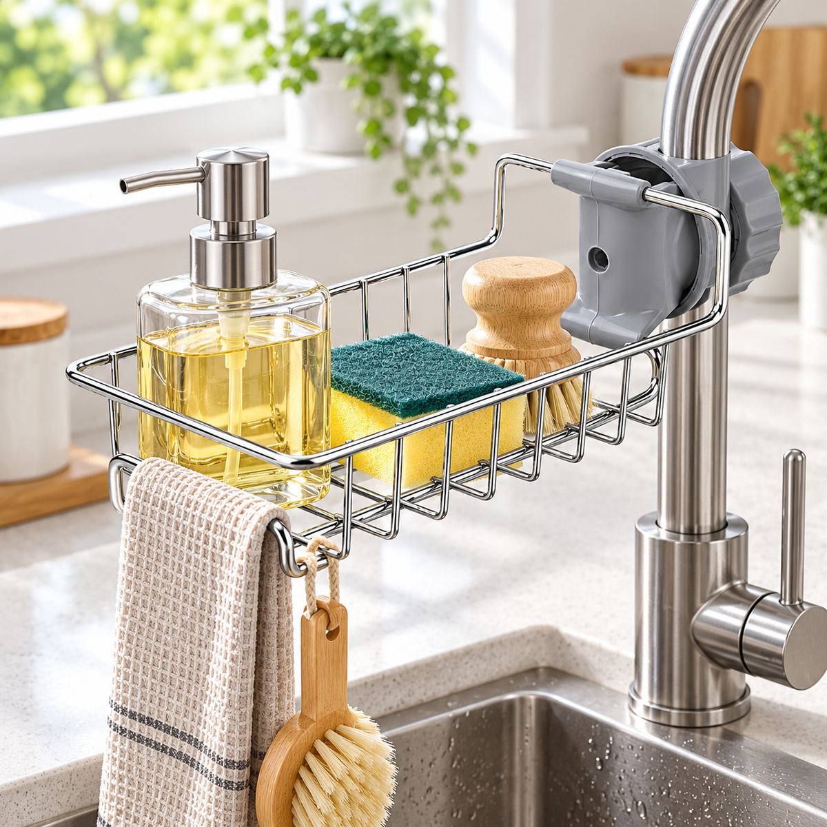 Stainless steel storage rack for the kitchen sink