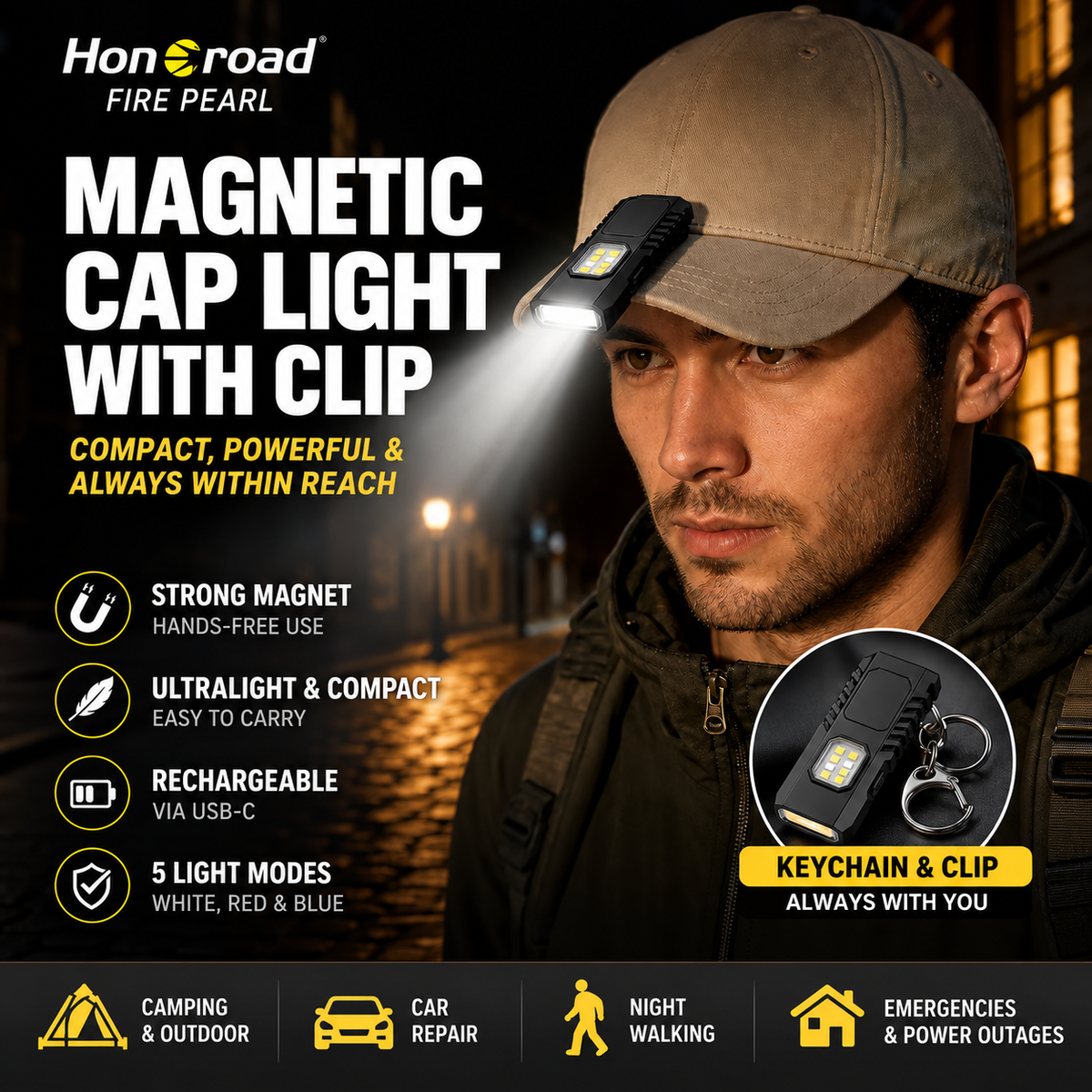 🔦 Mini LED Keychain Flashlight ✨ USB Rechargeable Powerful Torch | 🧲 Magnetic Work Light | 🧢 Cap Light | 🚶 Night Safety Light | ⚡ Multifunctional Emergency Outdoor Lighting Device