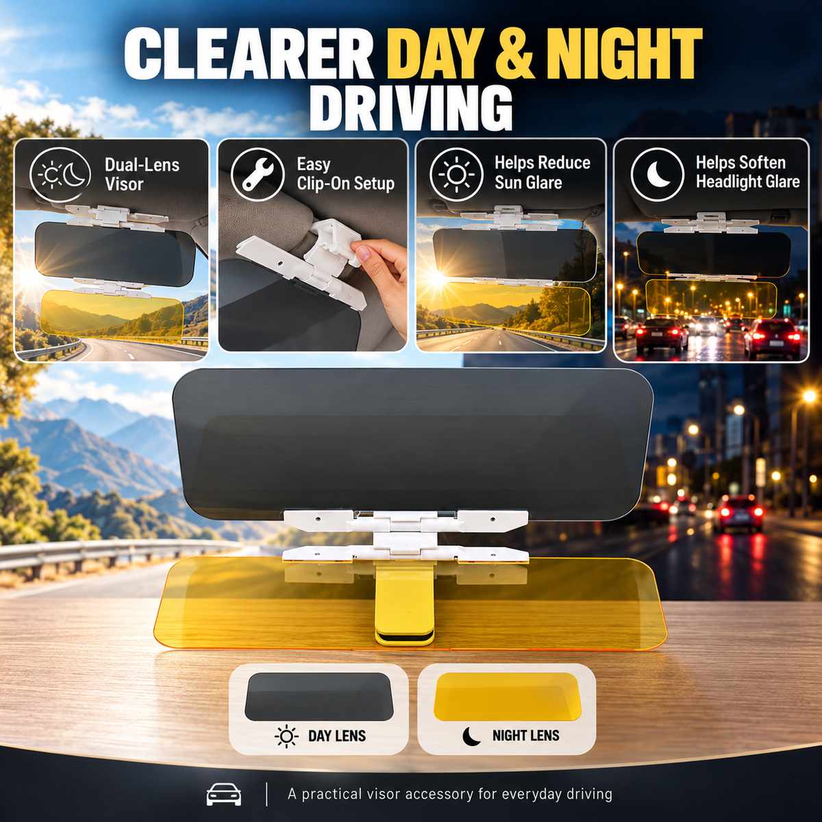 Universal HD Anti-Glare Car Visor for Day & Night