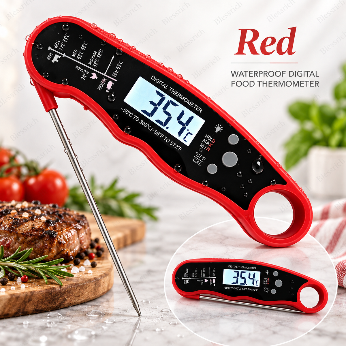 🎉 Limited-Time 57% OFF!🔥Instant-Read Digital Meat Thermometer 🌡️ – 0.8s Fast, ±1°C, Waterproof, Foldable Probe – Perfect for BBQ, Grilling & Baking