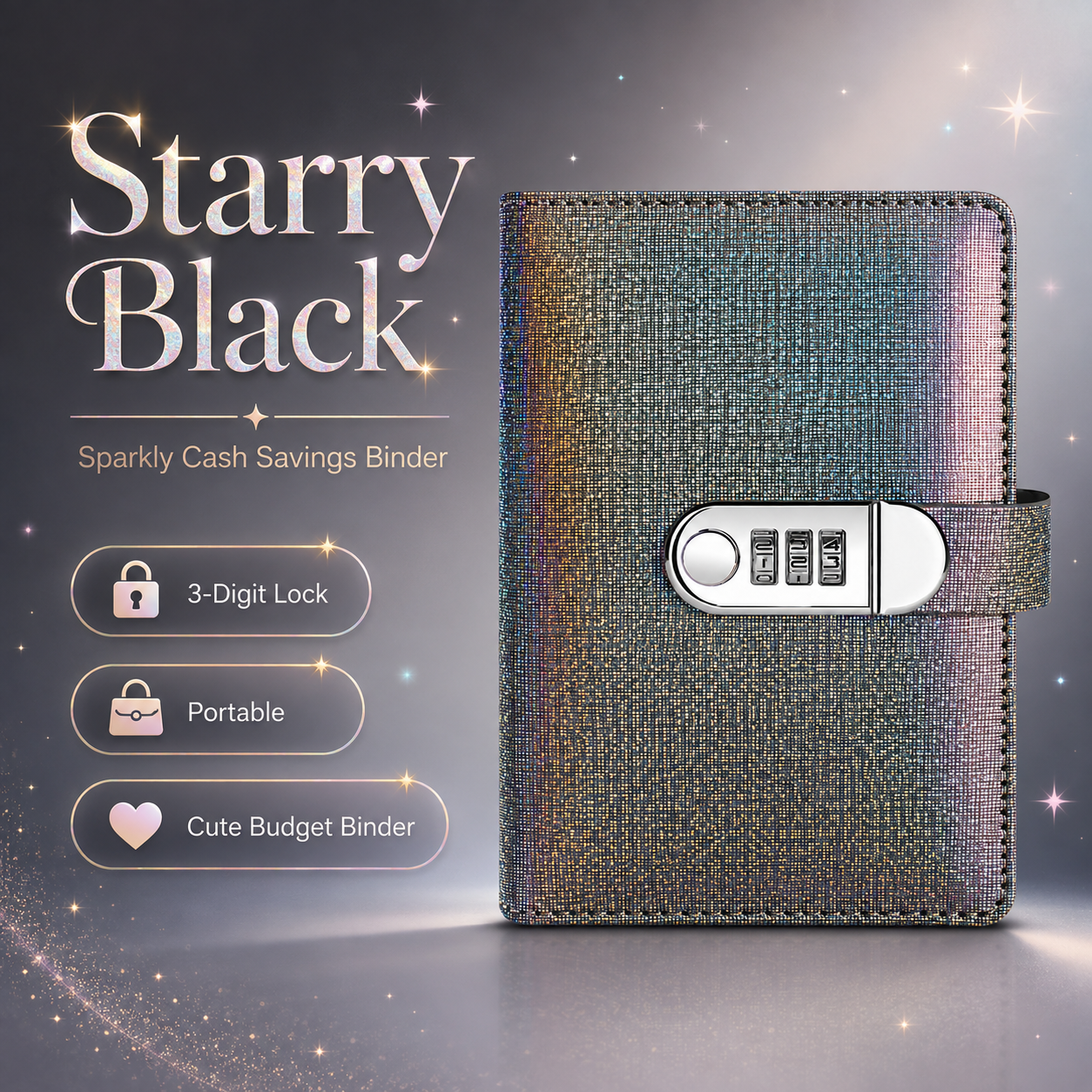 ✨ SparkleLock Cash Savings Binder with 3-Digit Combination Lock – 100-Page Cash Stuffing Budget Organizer for Savings Challenges, Money Goals & Gifts 💖