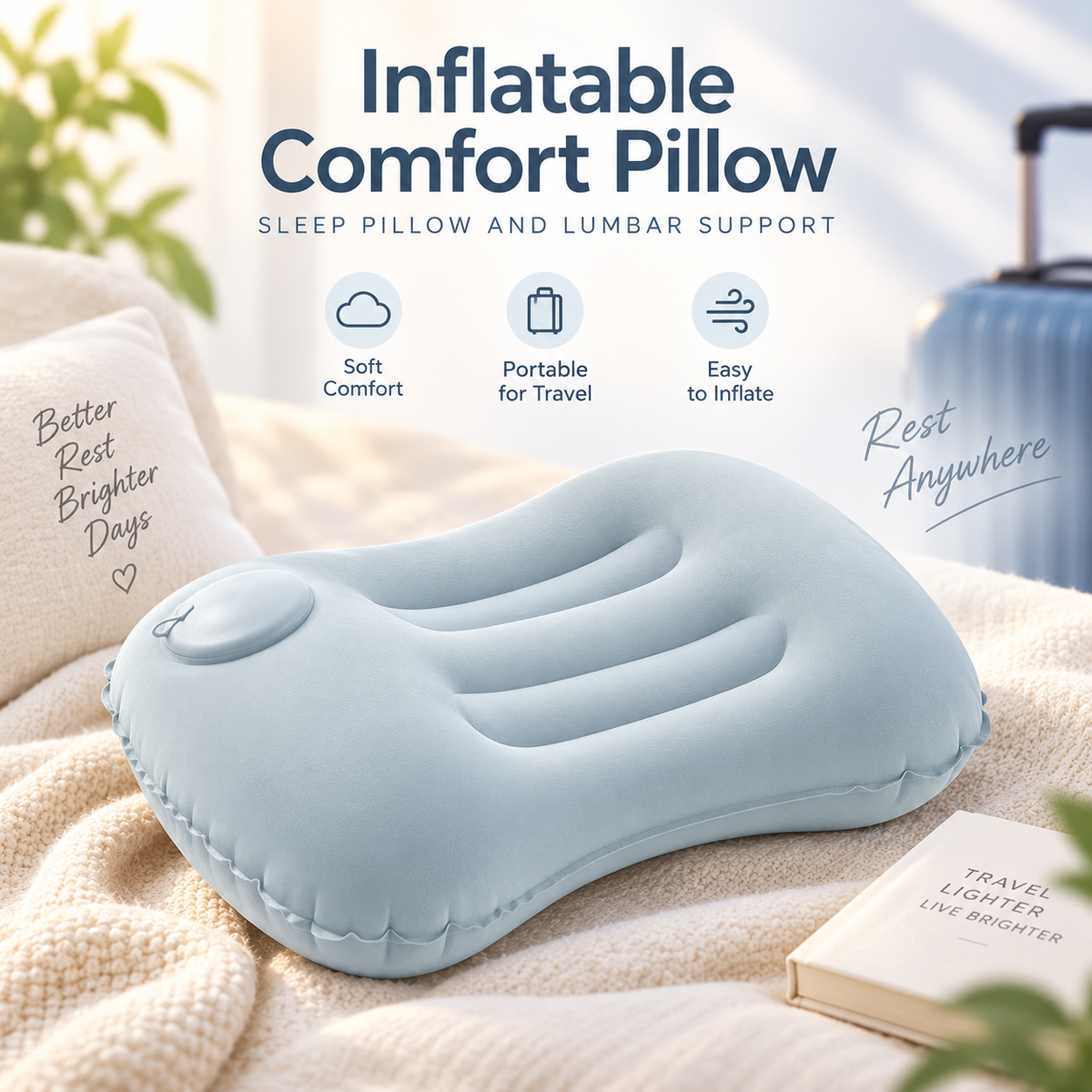 Portable Inflatable Travel Square Pillow