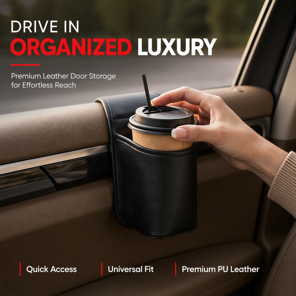 🥳2026 HOT SALE🥳🚗🧺 50% OFF! Leather Car Door Cup Holder – Wide‑mouth opening, easy reach for drinks & phone. Clip‑on secure fit. PU leather, tough & stylish. 🛡️✨