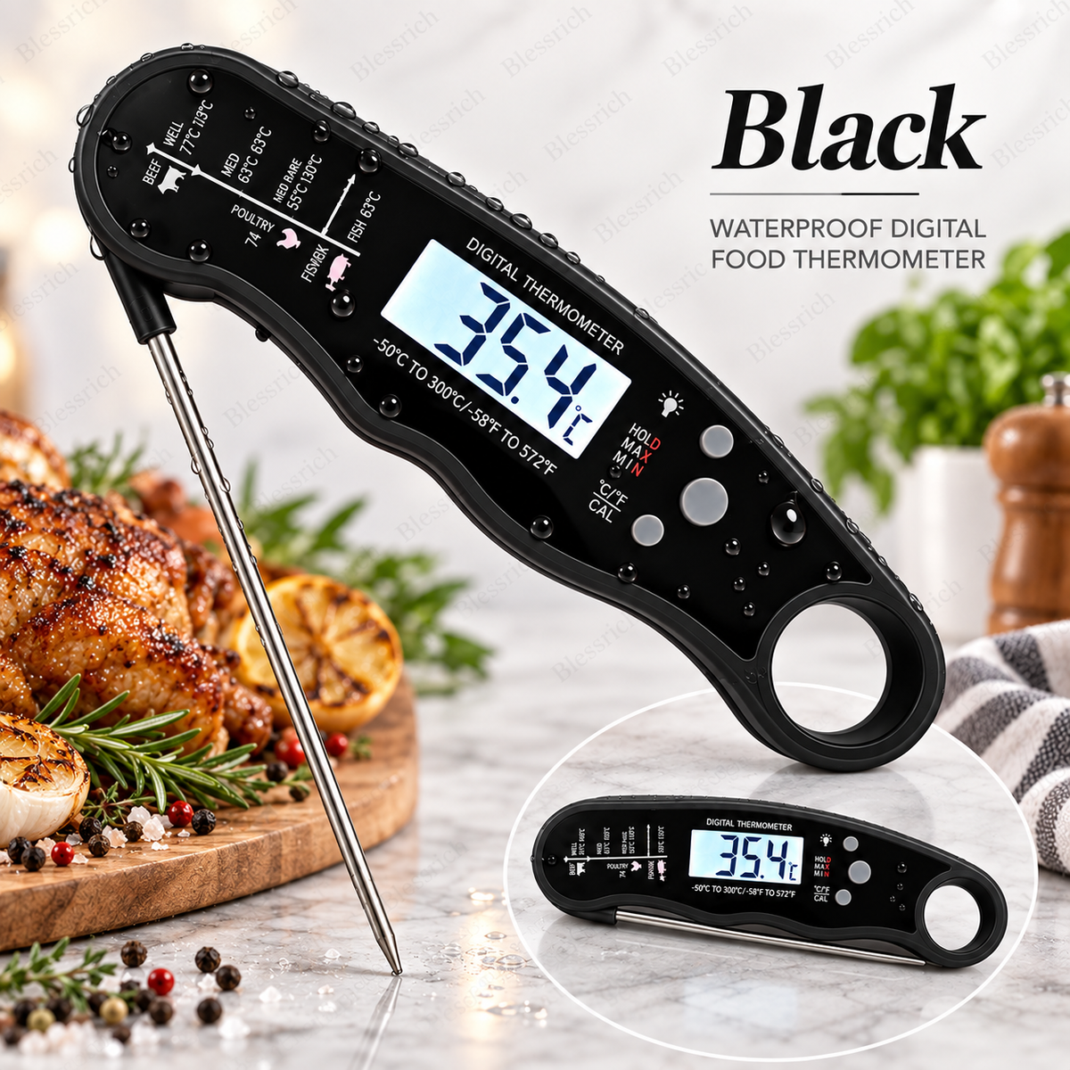 🎉 Limited-Time 57% OFF!🔥Instant-Read Digital Meat Thermometer 🌡️ – 0.8s Fast, ±1°C, Waterproof, Foldable Probe – Perfect for BBQ, Grilling & Baking