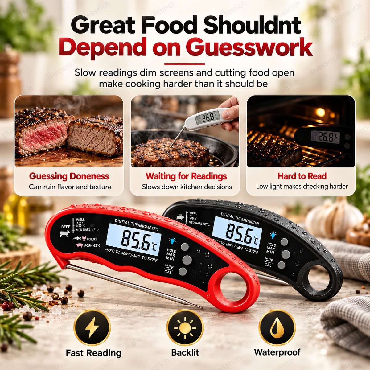 🎉 Limited-Time 57% OFF!🔥Instant-Read Digital Meat Thermometer 🌡️ – 0.8s Fast, ±1°C, Waterproof, Foldable Probe – Perfect for BBQ, Grilling & Baking