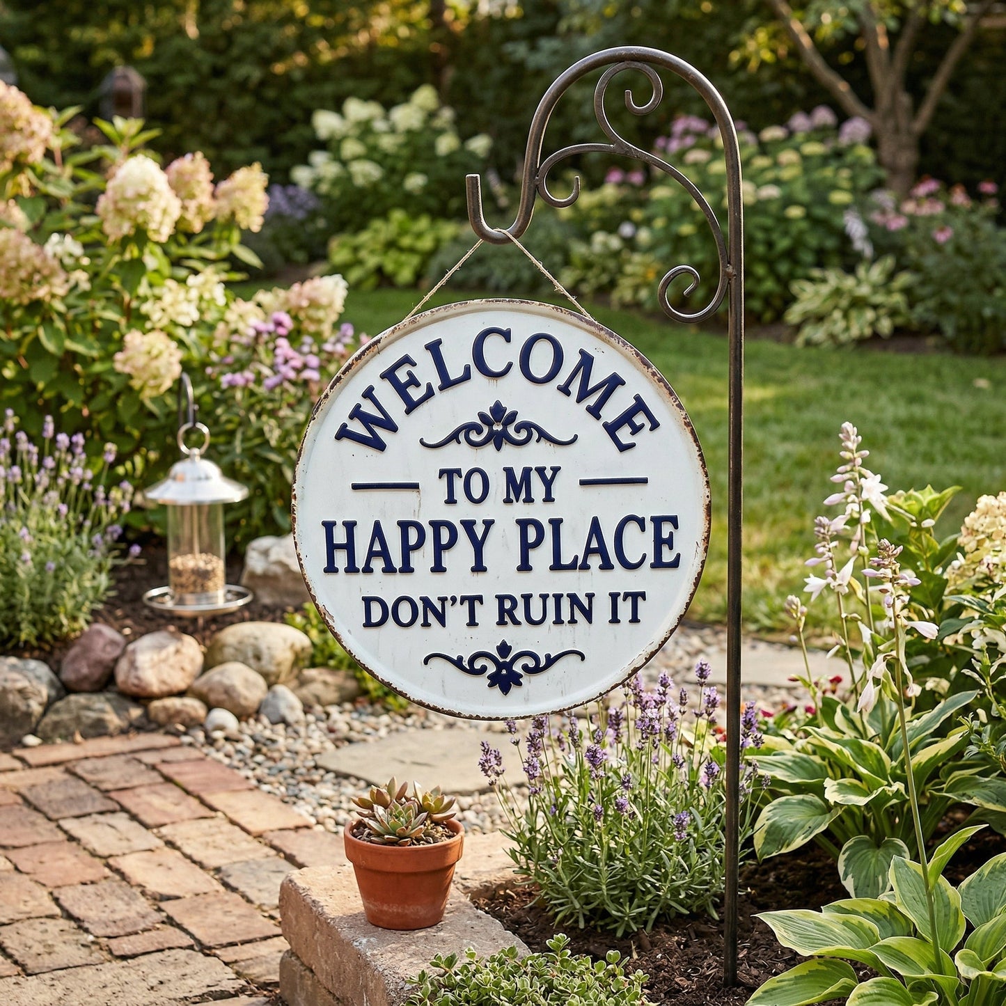 🏡Final Hours Flash Sale $9.74!!⏰Vintage Round Metal Sign – “Welcome to My Happy Place Don’t Ruin It” Garden Wall Decor