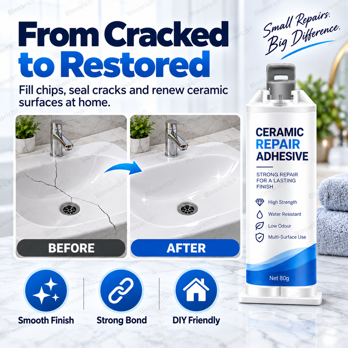 ✨ Give Damaged Surfaces a Second Life! 🛠️ Ceramic Repair Compound for Toilets, Sinks, Tubs, Tiles & Marble 🚽🚰🛁