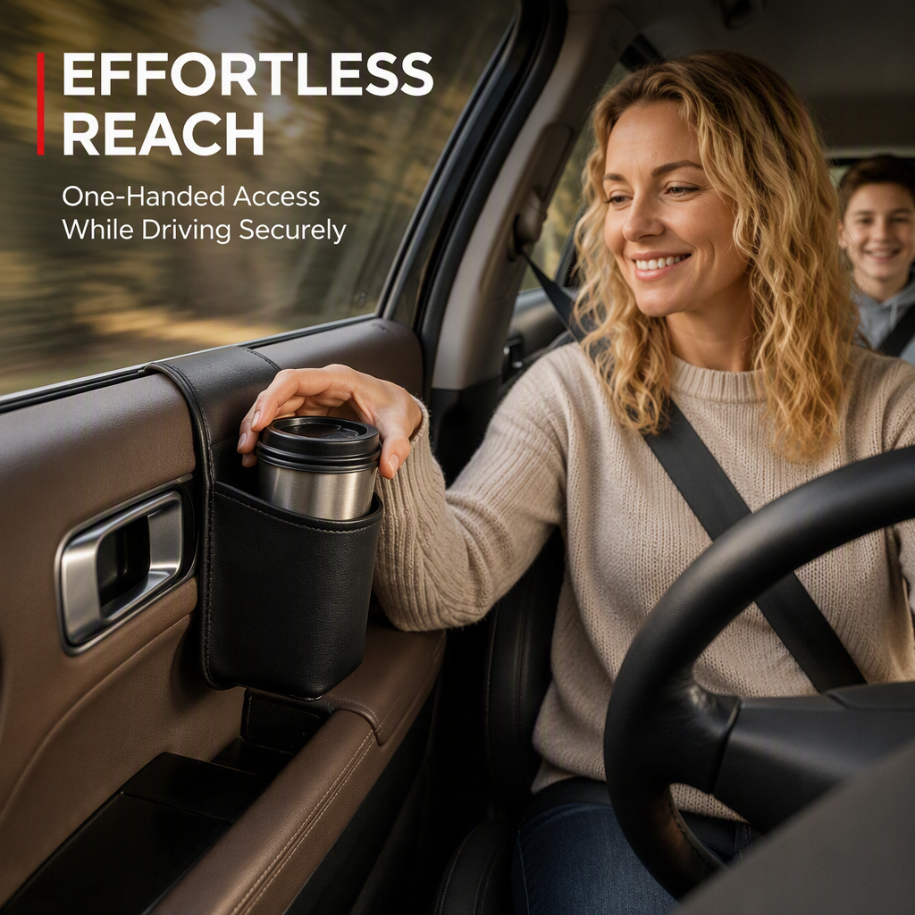 🥳2026 HOT SALE🥳🚗🧺 50% OFF! Leather Car Door Cup Holder – Wide‑mouth opening, easy reach for drinks & phone. Clip‑on secure fit. PU leather, tough & stylish. 🛡️✨