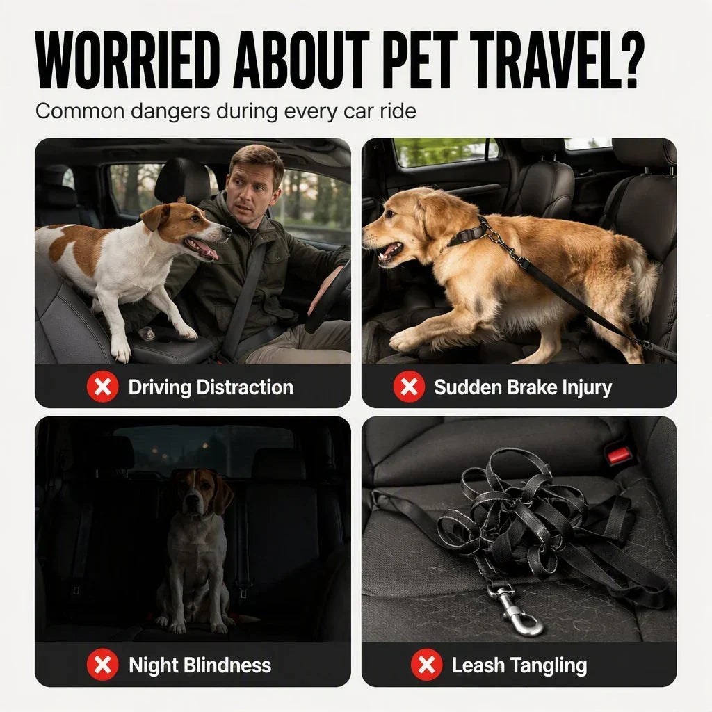 🐶🚗 Reflective Elastic Pet Seat Belt – Adjustable Car Restraint with Shock-Absorbing Buffer