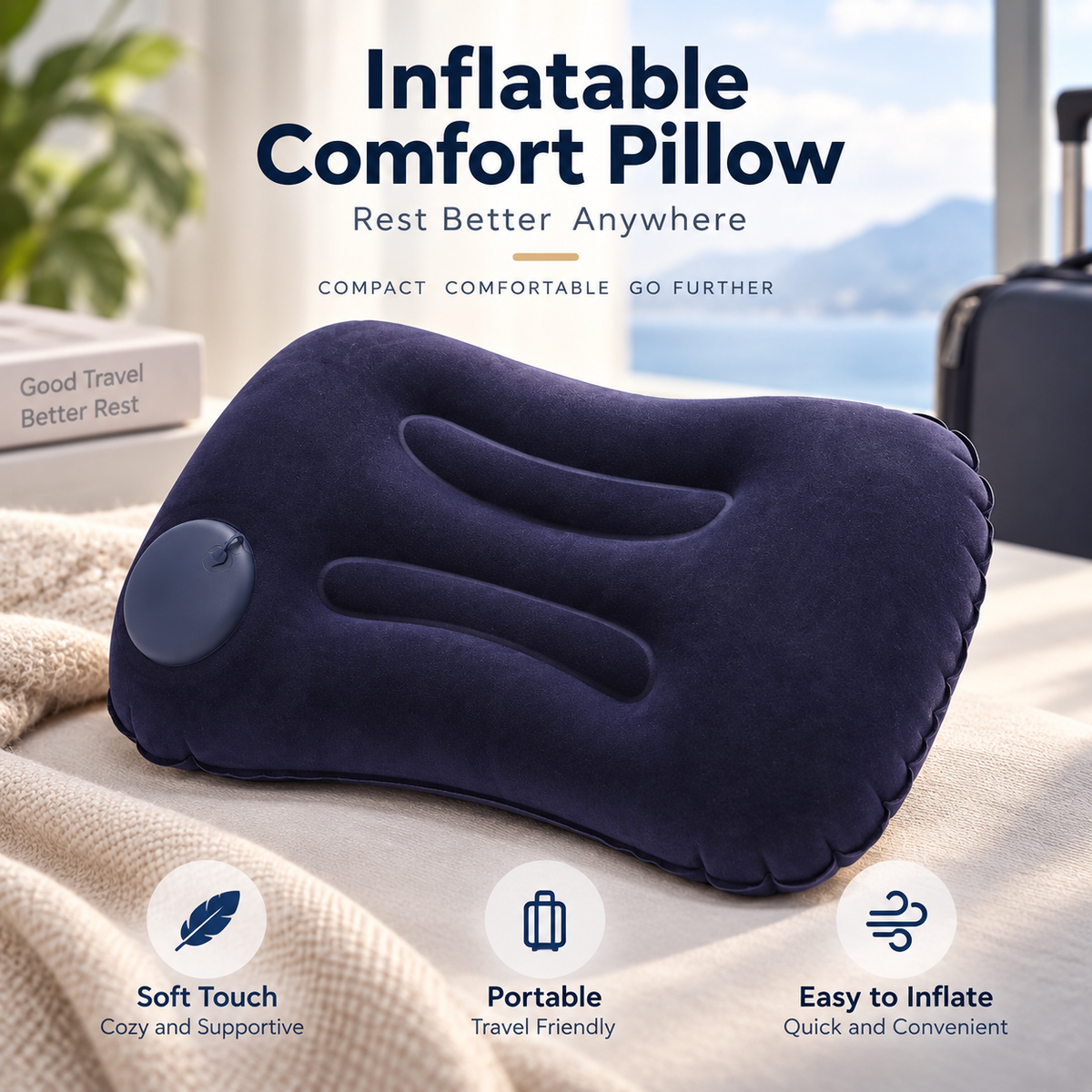 Portable Inflatable Travel Square Pillow