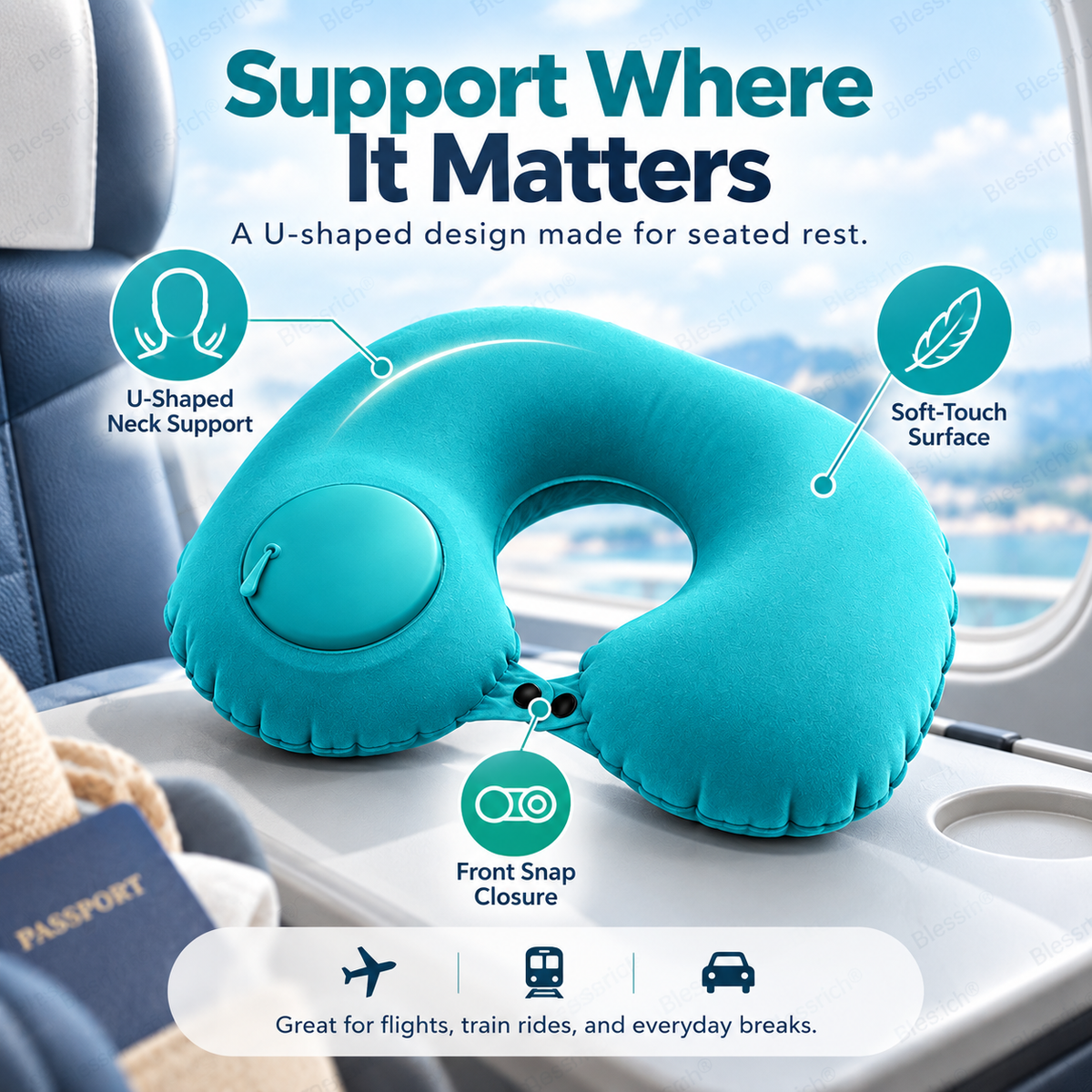 Portable Inflatable Travel Neck Pillow