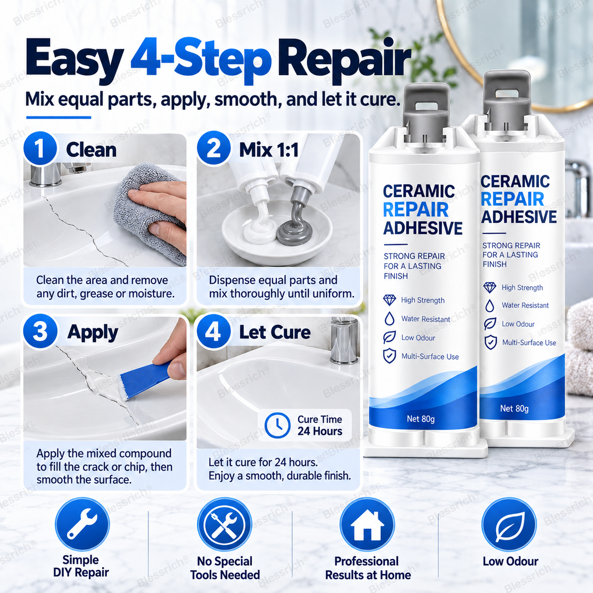 ✨ Give Damaged Surfaces a Second Life! 🛠️ Ceramic Repair Compound for Toilets, Sinks, Tubs, Tiles & Marble 🚽🚰🛁