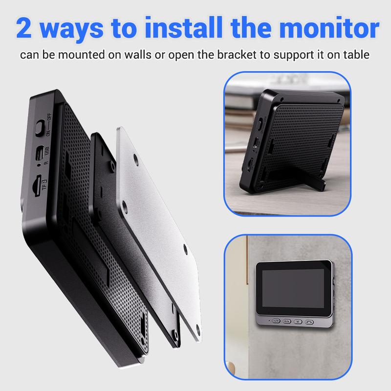 Wireless Doorbell Camera: 1080P, 170° viewing angle, 4.3-inch screen, IPX65 outdoor waterproof, night vision