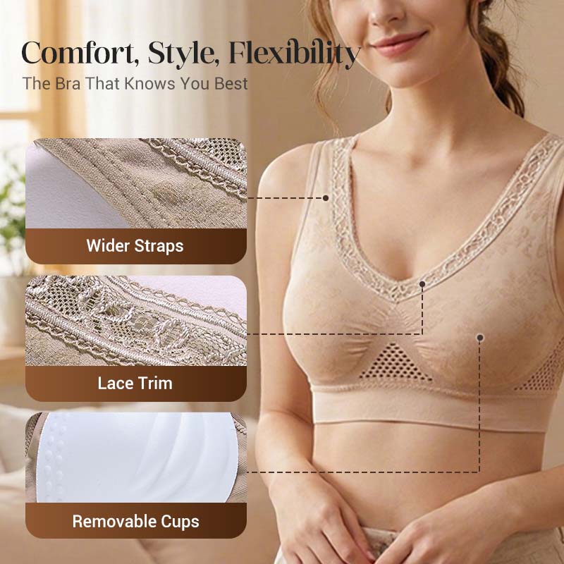 High-Support Wireless Lace Bra for Women