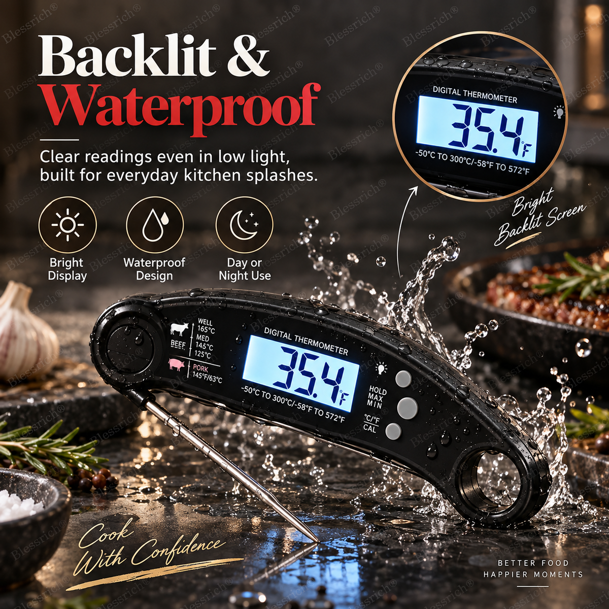 🎉 Limited-Time 57% OFF!🔥Instant-Read Digital Meat Thermometer 🌡️ – 0.8s Fast, ±1°C, Waterproof, Foldable Probe – Perfect for BBQ, Grilling & Baking