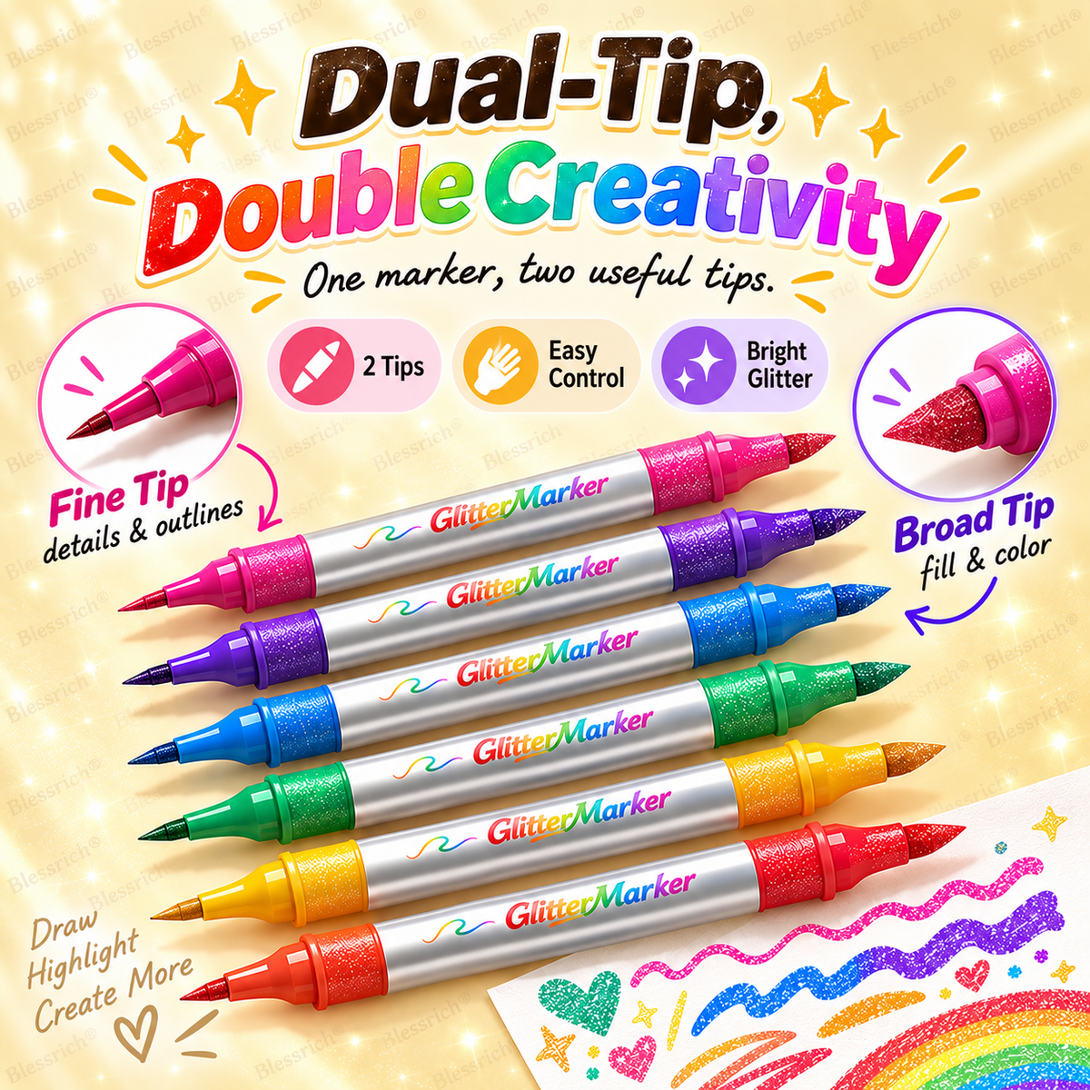 🎉🎁Magic Glitter Outline Markers✨Double-Ended Dual-Color Art Pens