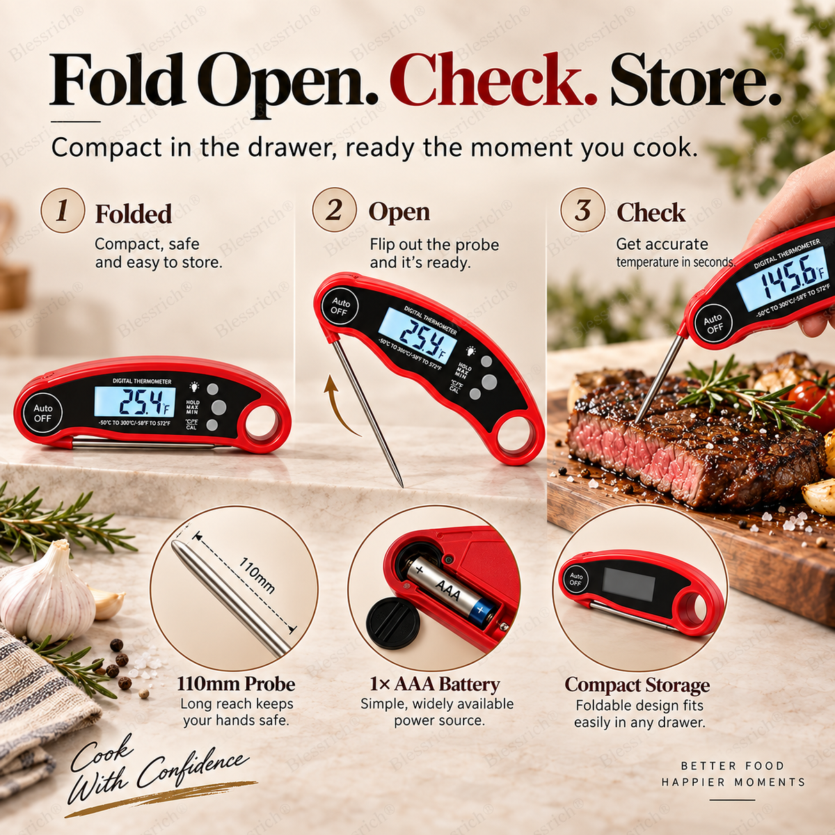 🎉 Limited-Time 57% OFF!🔥Instant-Read Digital Meat Thermometer 🌡️ – 0.8s Fast, ±1°C, Waterproof, Foldable Probe – Perfect for BBQ, Grilling & Baking