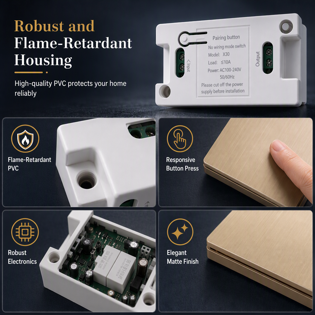 No-Wiring Wireless Light Switch Kit | Self-Adhesive Wall Switch with Receiver, No Drilling for Rental Homes, Bedside & Hallways