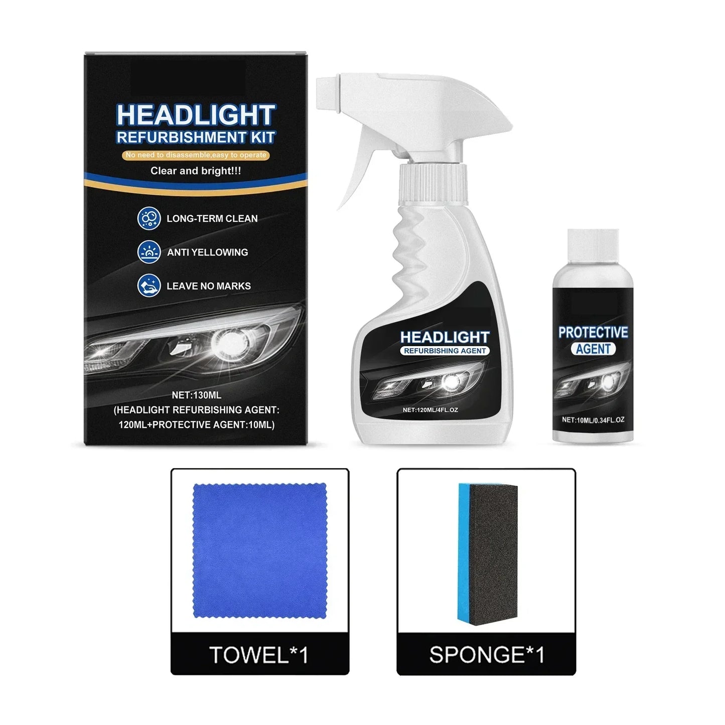 Professional Headlight Restorer 180 ml with Sponge 🧽🚗