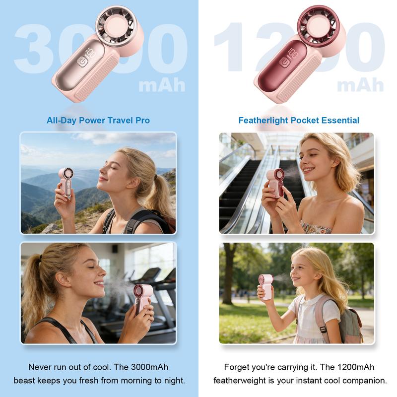Mini Handheld Fan with LED Display –👍5-Speed Turbo Pocket size Fan.✨USB Rechargeable, High-Speed Cooling for Travel & Makeup. Perfect  Gift.  Portable Refrigeration