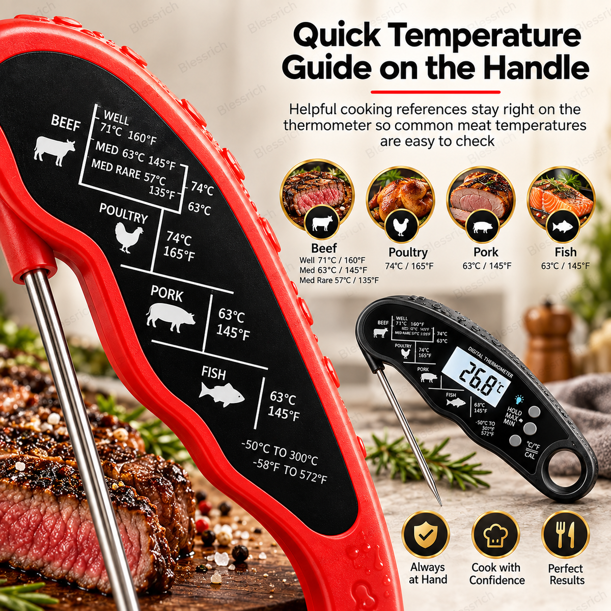 🎉 Limited-Time 57% OFF!🔥Instant-Read Digital Meat Thermometer 🌡️ – 0.8s Fast, ±1°C, Waterproof, Foldable Probe – Perfect for BBQ, Grilling & Baking