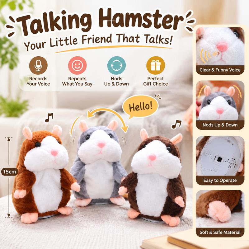🎄LIMITED-TIME 50% OFF! ⏰Talking Hamster Plush – repeats whatever you say, auto head-shaking, hilarious fun for kids & adults