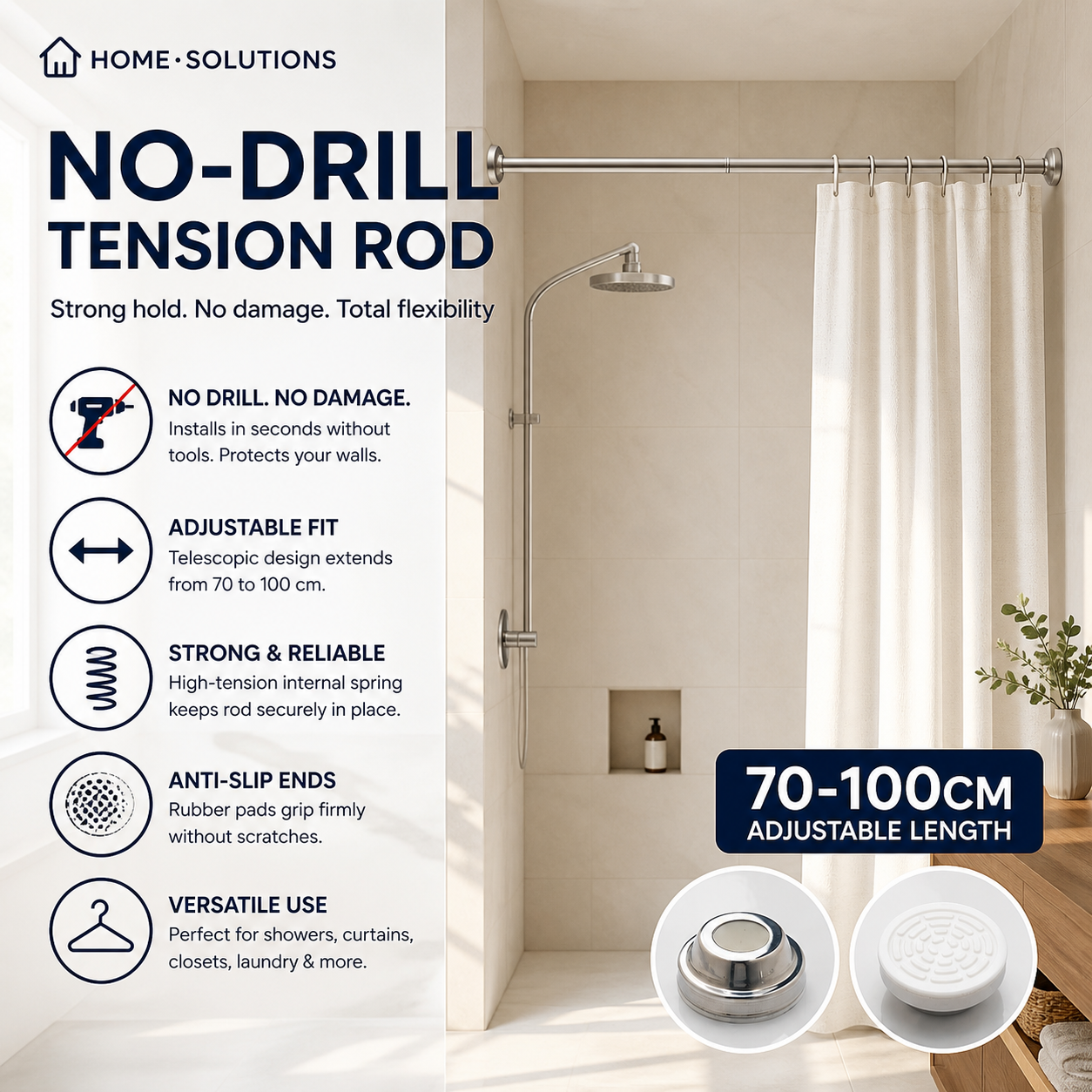 🔥50% off limited time！🥼👚 Create storage space anywhere anytime！Adjustable No-Drill Tension Rod