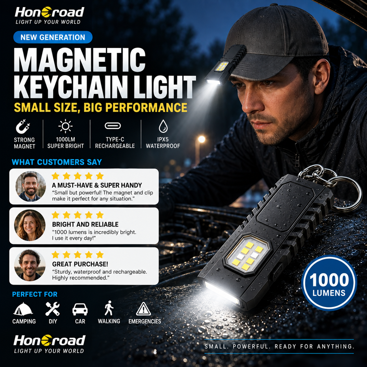 🔦 Mini LED Keychain Flashlight ✨ USB Rechargeable Powerful Torch | 🧲 Magnetic Work Light | 🧢 Cap Light | 🚶 Night Safety Light | ⚡ Multifunctional Emergency Outdoor Lighting Device