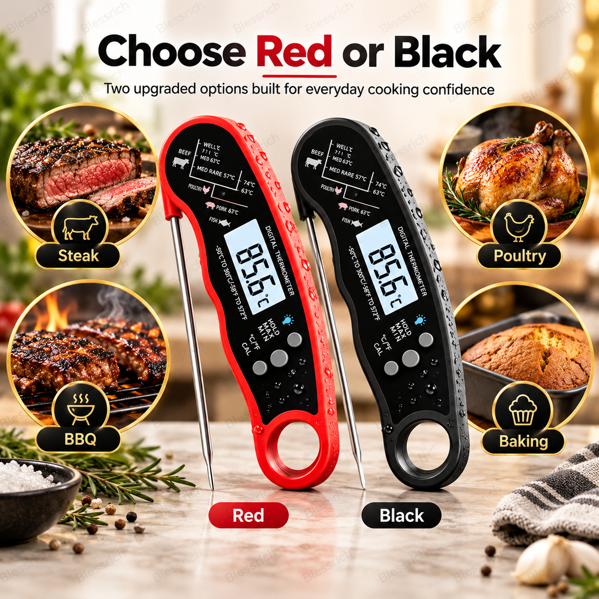 🎉 Limited-Time 57% OFF!🔥Instant-Read Digital Meat Thermometer 🌡️ – 0.8s Fast, ±1°C, Waterproof, Foldable Probe – Perfect for BBQ, Grilling & Baking