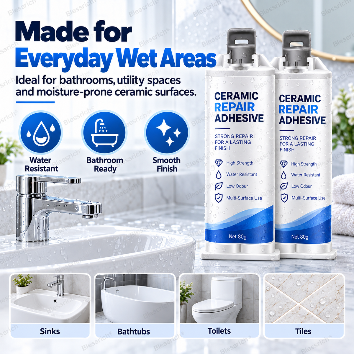 ✨ Give Damaged Surfaces a Second Life! 🛠️ Ceramic Repair Compound for Toilets, Sinks, Tubs, Tiles & Marble 🚽🚰🛁