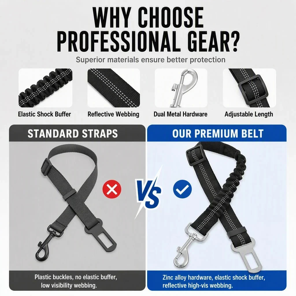 🐶🚗 Reflective Elastic Pet Seat Belt – Adjustable Car Restraint with Shock-Absorbing Buffer