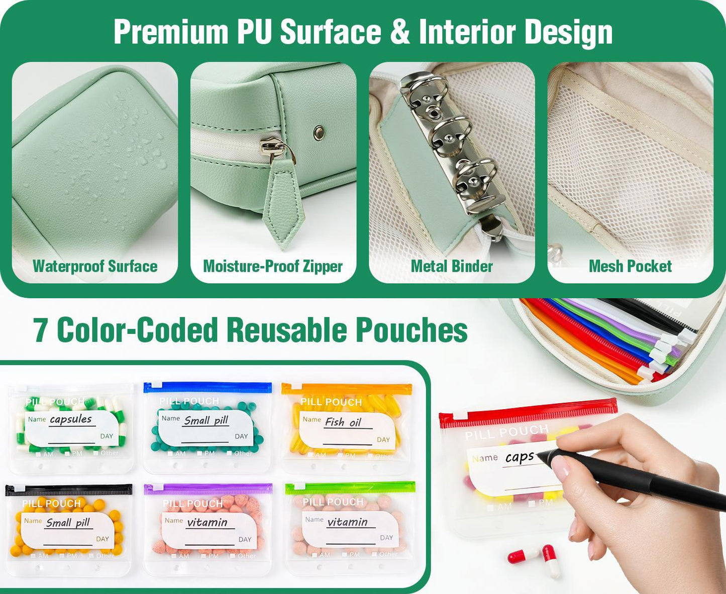 🎉 2026 Sale — Over 9,000 Sold! 💊 A8 Waterproof Pill Pouch Set – 14 Color-Coded Pouches, Crush-Proof Shell, Up to 2 Weeks of Meds! ✨