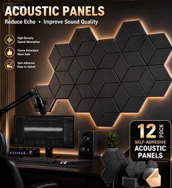 Self-Adhesive Acoustic Panels - Sound Insulating Foam Panels for High-Density Walls, Y-Shaped Liner Design, Flame Retardant, Noise Absorption, Echo Elimination