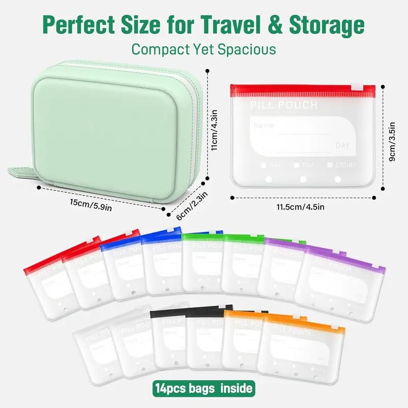 🎉 2026 Sale — Over 9,000 Sold! 💊 A8 Waterproof Pill Pouch Set – 14 Color-Coded Pouches, Crush-Proof Shell, Up to 2 Weeks of Meds! ✨