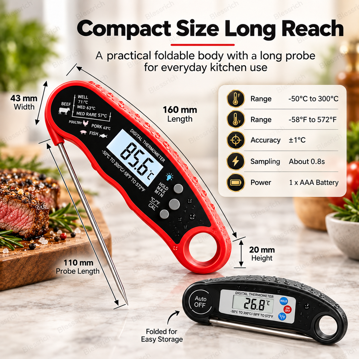 🎉 Limited-Time 57% OFF!🔥Instant-Read Digital Meat Thermometer 🌡️ – 0.8s Fast, ±1°C, Waterproof, Foldable Probe – Perfect for BBQ, Grilling & Baking