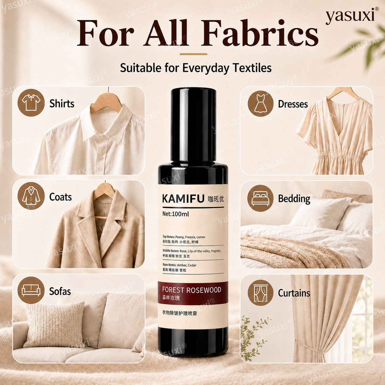 Wrinkles gone, rose scent on — Forest Rosewood, spray & wear, polished anywhere