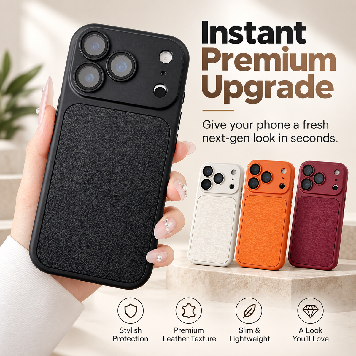 Flagship-Style Leather Texture Phone Case – Premium Camera-Inspired Design, Slim Protective Cover, Stylish Phone Upgrade