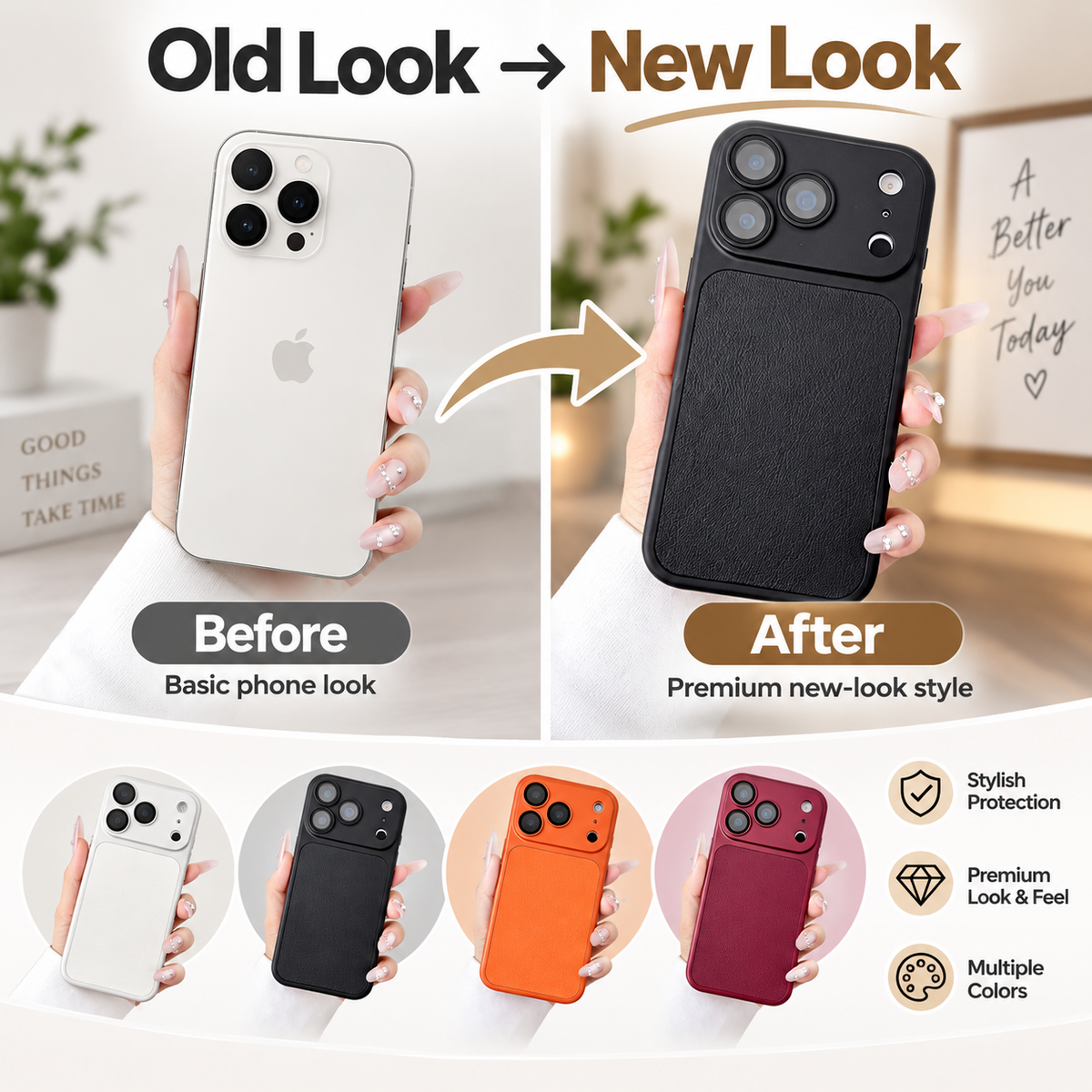 Flagship-Style Leather Texture Phone Case – Premium Camera-Inspired Design, Slim Protective Cover, Stylish Phone Upgrade
