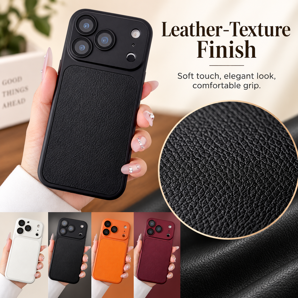 Flagship-Style Leather Texture Phone Case – Premium Camera-Inspired Design, Slim Protective Cover, Stylish Phone Upgrade