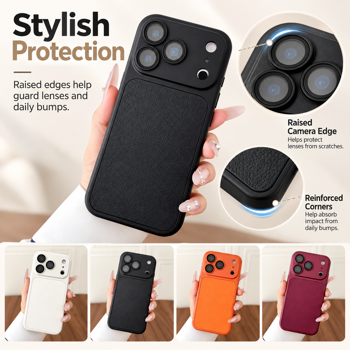 Flagship-Style Leather Texture Phone Case – Premium Camera-Inspired Design, Slim Protective Cover, Stylish Phone Upgrade