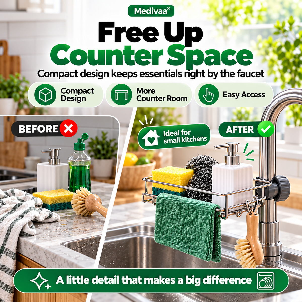Stainless steel storage rack for the kitchen sink