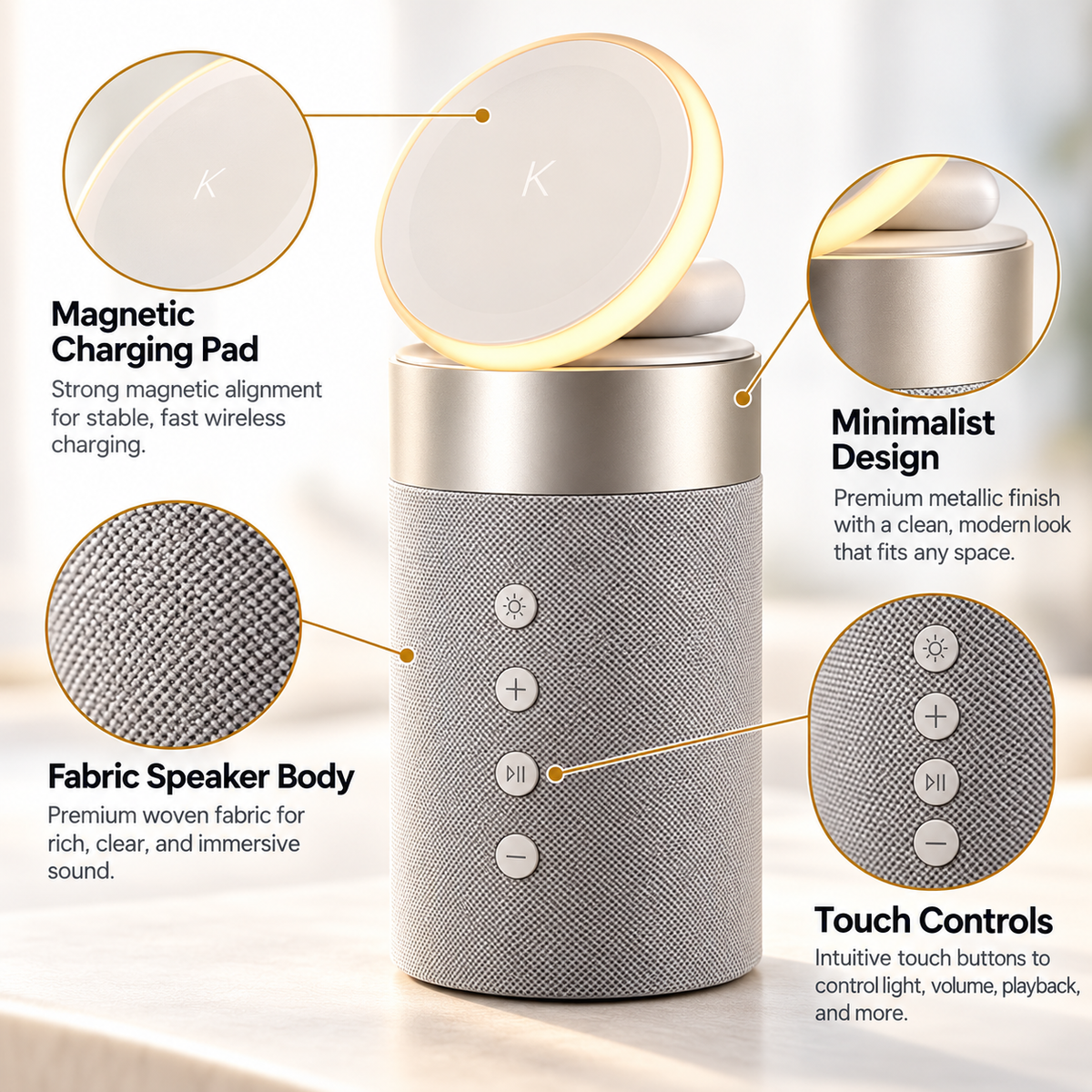 3-in-1 Magnetic Wireless Charging Stand &Speaker