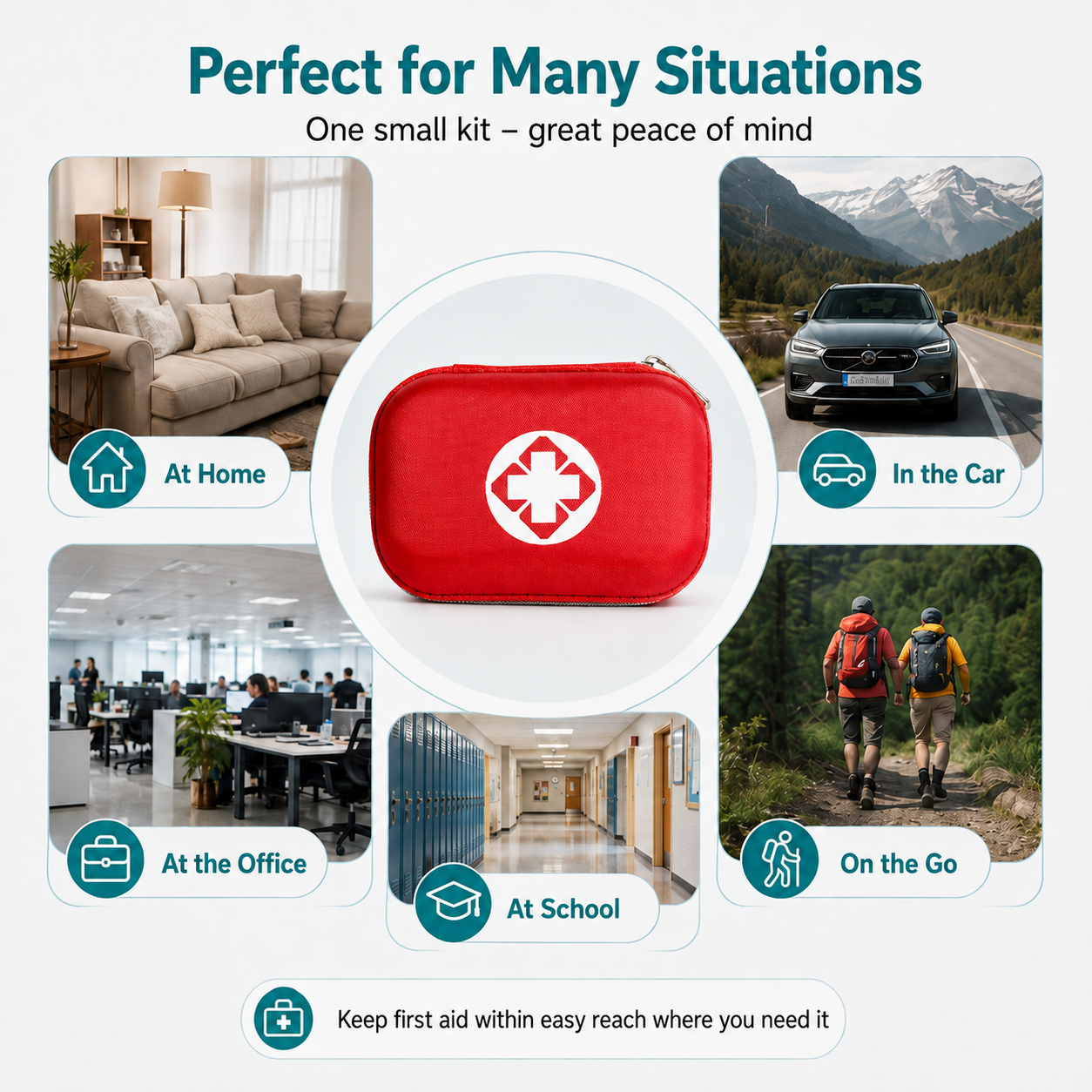 First Aid Kit: Portable Home Emergency Kit—Complete with Accessories | 26-Piece Set