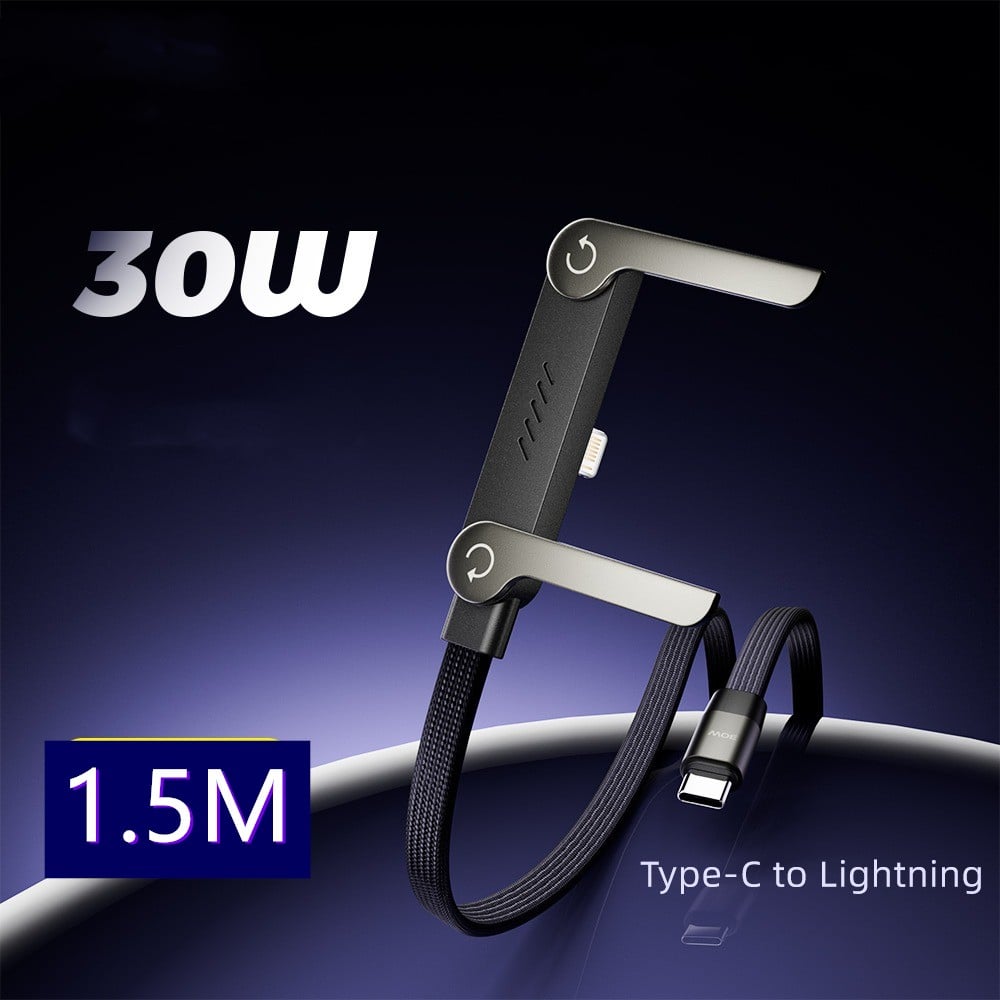 2-in-1 braided fast charging cable with built-in phone holder