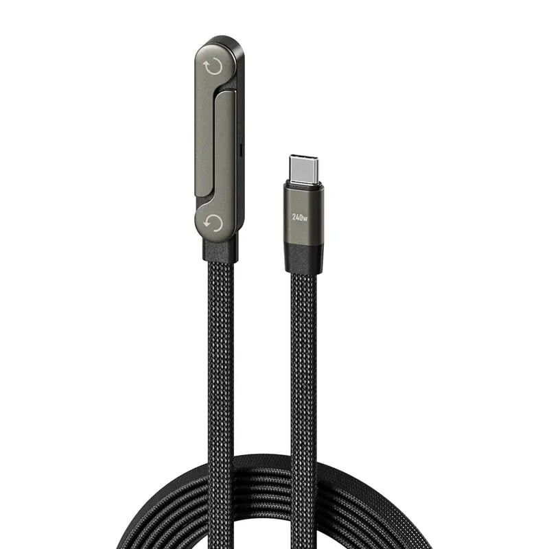 2-in-1 braided fast charging cable with built-in phone holder